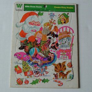 VTG  colorful gifts from santa frame tray puzzle